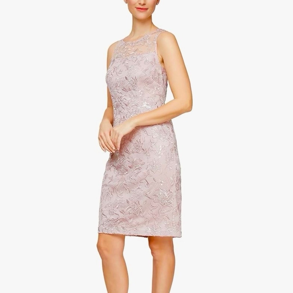 Alex Evenings Pink Embroidered Sequins Sleeveless Dress Wedding Guest Size 10
